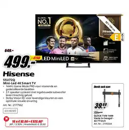 MediaMarkt Hisense 55U72Q Mini-Led 4K Smart TV aanbieding
