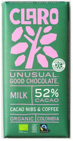 Albert Heijn Claro Reep 52% milk cacao nibs & coffee aanbieding