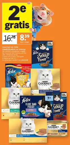 Albert Heijn Gourmet en Felix maaltijdzakjes en snacks aanbieding