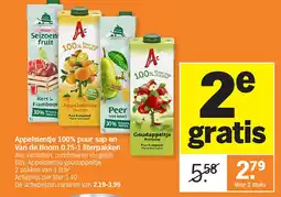 Albert Heijn Appelsientje 100% puur sap en Van de Boom 0.75-1 literpakken aanbieding