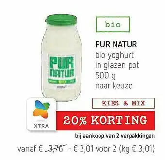 Spar Colruyt Pur Natur Bio Yoghurt In Glazen Pot aanbieding