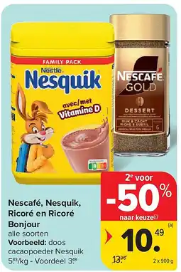 Carrefour Nescafé, Nesquik, Ricoré en Ricoré Bonjour aanbieding
