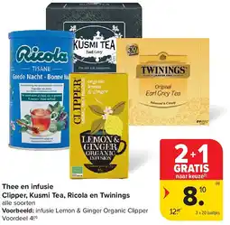 Carrefour Thee en infusie Clipper, Kusmi Tea, Ricola en Twinings aanbieding