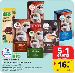 Carrefour Gemalen koffie Carrefour en Carrefour Bio aanbieding