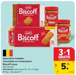Carrefour Speculoos koekjes, chocolade en smeerpasta Bisco Lotus aanbieding