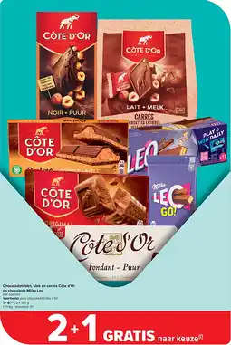 Carrefour Chocoladetablet, blok en carrés Côte d’Or en chocolade Milka Leo aanbieding