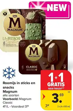 Carrefour Roomijs in sticks en snacks Magnum aanbieding