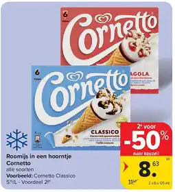 Carrefour Roomijs in een hoorntje Cornetto aanbieding