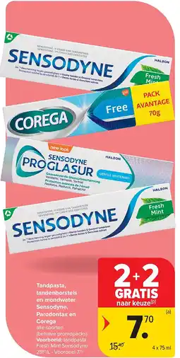 Carrefour Tandpasta, tandenborstels en mondwater Sensodyne, Parodontax en Corega aanbieding