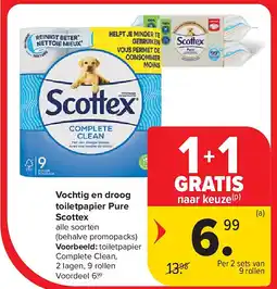 Carrefour Vochtig en droog toiletpapier Pure Scottex aanbieding
