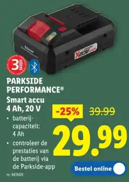 Lidl Parkside Performance smart accu 4 Ah, 20 V aanbieding