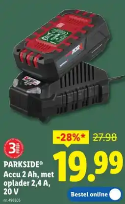 Lidl Parkside Accu 2 Ah, met oplader 2,4 A, 20V aanbieding