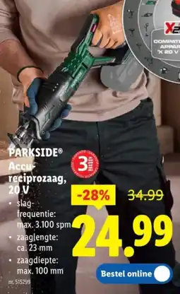 Lidl Parkside Accu reciprozaag, 20 V aanbieding