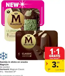 Carrefour Market Magnum Roomijs in sticks en snacks aanbieding