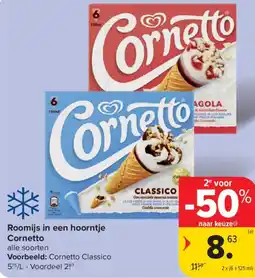 Carrefour Market Cornetto Roomijs in een hoorntje aanbieding