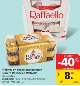 Carrefour Market Rocher en Raffaello Pralines en chocoladetabletten Ferrero aanbieding