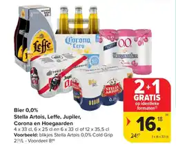 Carrefour Market Bier 0,0% Stella Artois Leffe Jupiler Corona en Hoegaarden aanbieding