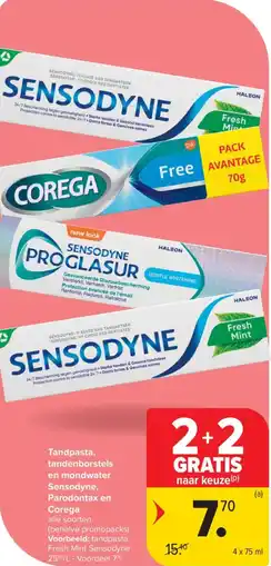 Carrefour Market Tandpasta tandenborstels en mondwater sensodyne parodontax en corega aanbieding