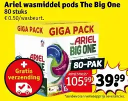 Kruidvat Ariel wasmiddel pods The Big One aanbieding
