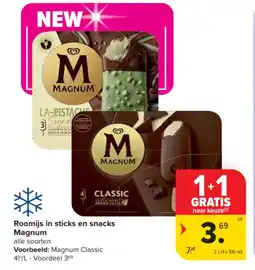 Carrefour Market Roomijs in sticks en snacks magnum aanbieding