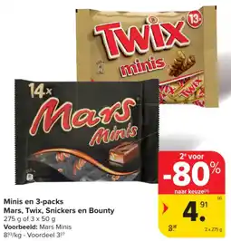 Carrefour Market Minis en 3-packs Mars, Twix, Snickers en Bounty aanbieding