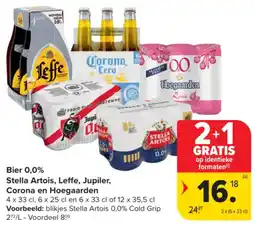 Carrefour Market Bier 0,0% Stella Artois, Leffe, Jupiler, Corona en Hoegaarden aanbieding