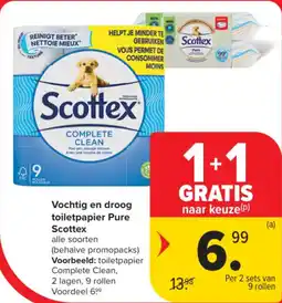 Carrefour Market Vochtig en droog toiletpapier Pure Scottex aanbieding