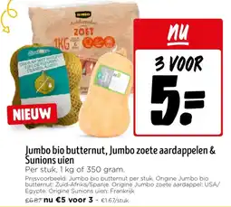 Jumbo Jumbo bio butternut, Jumbo zoete aardappelen & Sunions uien aanbieding