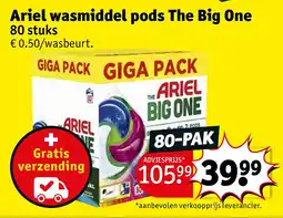 Kruidvat Ariel wasmiddel pods The Big One 80 stuks aanbieding