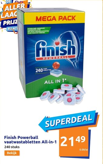 Action Finish Powerball vaatwastabletten All-in-1 aanbieding