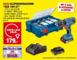 Hubo Accu Klopboormachine GSB 18V-21 aanbieding