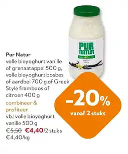OKay Pur Natur volle bioyoghurt vanille 500 g aanbieding