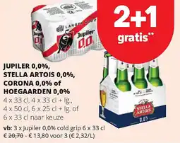Spar JUPILER 0,0%, STELLA ARTOIS 0,0%, CORONA 0,0% of HOEGAARDEN 0,0% aanbieding