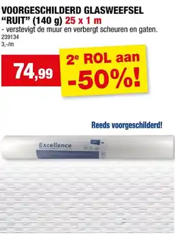 Hubo VOORGESCHILDERD GLASWEEFSEL RUIT (140 g) 25 x 1 m aanbieding