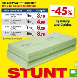 Hubo ISOLATIEPLAAT STYRODUR 125 x 60 cm MET SPONNING aanbieding
