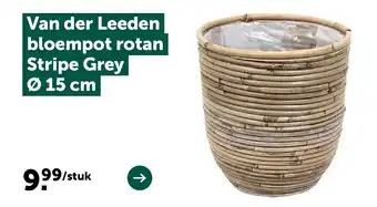 Van der Leeden bloempot rotan Stripe Grey Ø 15 cm
