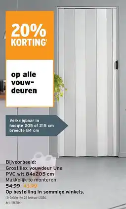 GAMMA Grosfi llex vouwdeur Una PVC wit 84x205 cm aanbieding