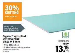 GAMMA Gyproc gipsplaat waterwerend dikte 9,5 mm aanbieding