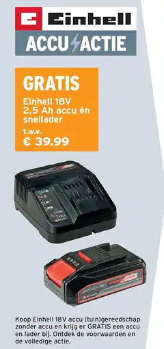 GAMMA Einhell 18V 2,5 Ah accu én snellader aanbieding