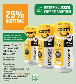 GAMMA Isover Comfi Uni glaswol dikte 6, 12 en 20 cm aanbieding