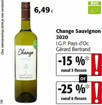 Colruyt Change sauvignon 2020 i.g.p. pays d’oc gérard bertrand aanbieding