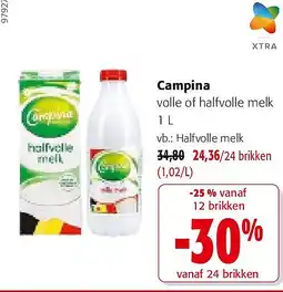 Colruyt Campina volle of halfvolle melk 1 L aanbieding