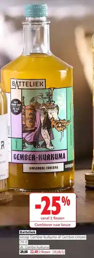Colruyt Batteliek siroop Gember-kurkuma of Gember-citroen 70 c aanbieding