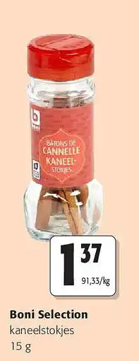 Colruyt Boni Selection kaneelstokjes 15 g aanbieding