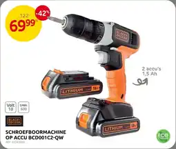 Brico Black+ Decker Schroefboormachine op Accu BCD001C2-QW aanbieding