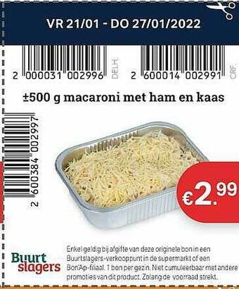 Buurtslagers Macaroni Met Ham En Kaas aanbieding