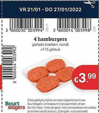 Buurtslagers Hamburgers aanbieding