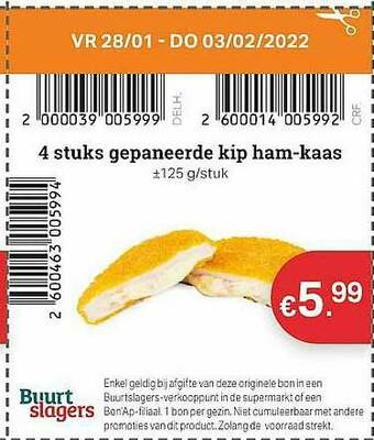 Buurtslagers Gepaneerde Kip Ham Kaas aanbieding