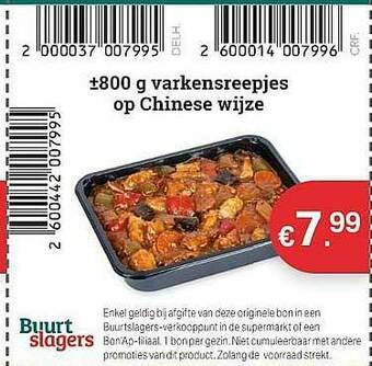 Buurtslagers Varkensreepjes Op Chinese Wijze aanbieding