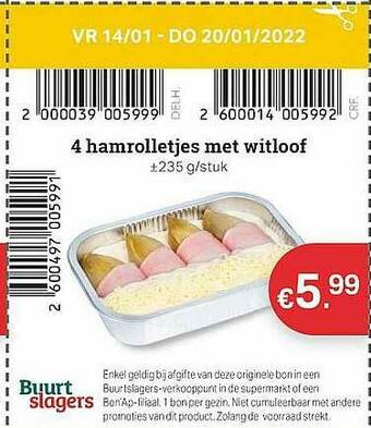Buurtslagers Hamrolletjes Met Witloof aanbieding